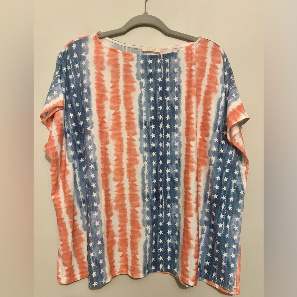 Oddy Boutique Patriotic Stars Flag Summer Oversized Top Sz Small Medium S/M